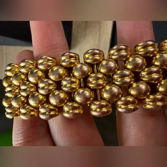 Vintage Swiss thick heavy gold plating panther link gold bracelet - 20 micron - Picture 5 of 16